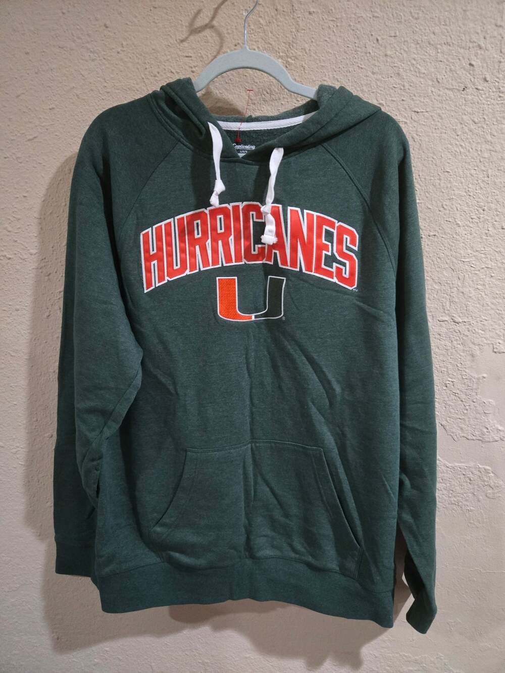 University of Miami Sweatshirt Hoodie College Hurricanes Green, Size Large